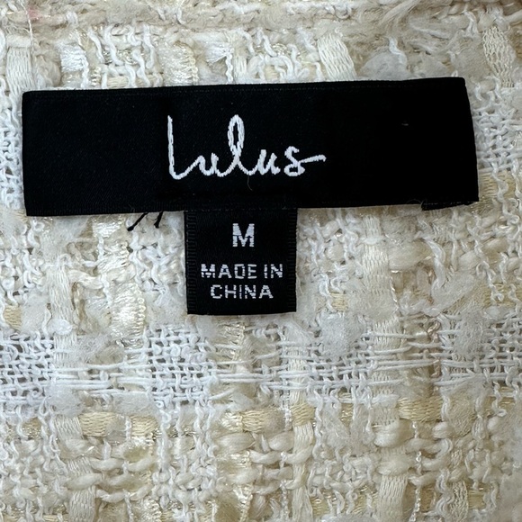 Lulu's Take Notes Ivory Plaid Tweed Shacket Fringe Trim Boucle Size Medium - Picture 8 of 9